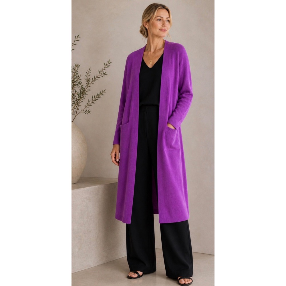 BOSS Hugo Boss Open Long Cardigan Sweater Fuchsia Pink Wool Cashmere Small